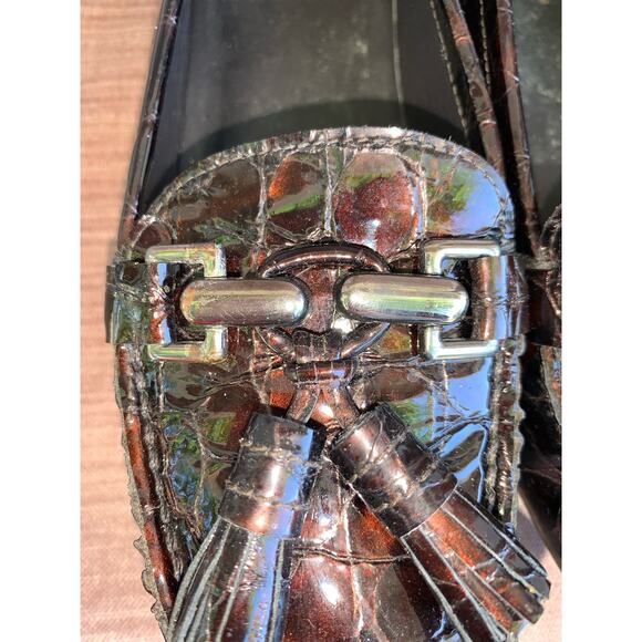 Stuart Weizman Embossed Croc Driving Moccasin Tassel Loafers Size 6.5 - Picture 5 of 8